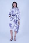 Buy_Leh Studios_Blue 100% Cotton Print French Garden Chinoiserie New Hanker Dress With Belt _at_Aza_Fashions