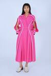 Buy_Leh Studios_Pink 100% Cotton Piping Collar Neck Chiyo Dress _at_Aza_Fashions