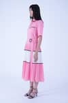 Buy_Leh Studios_Pink 100% Cotton Piping Collar Church Colorblocked Pleated Flare Dress With Belt _Online_at_Aza_Fashions