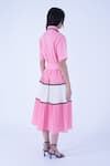 Shop_Leh Studios_Pink 100% Cotton Piping Collar Church Colorblocked Pleated Flare Dress With Belt _Online_at_Aza_Fashions