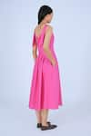 Shop_Leh Studios_Pink 100% Cotton Solid V Neck Knot Dress _Online_at_Aza_Fashions