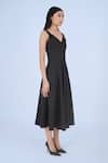 Buy_Leh Studios_Black 100% Cotton Solid V Neck Plain Knot Dress _Online_at_Aza_Fashions