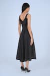 Shop_Leh Studios_Black 100% Cotton Solid V Neck Plain Knot Dress _Online_at_Aza_Fashions