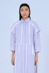 Leh Studios_Purple 100% Cotton Camp Collar Metro Tape Fence Shirt Dress _Online_at_Aza_Fashions