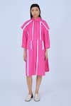 Buy_Leh Studios_Pink 100% Cotton Camp Collar Metro Tape Fence Dress _at_Aza_Fashions