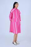 Buy_Leh Studios_Pink 100% Cotton Camp Collar Metro Tape Fence Dress _Online_at_Aza_Fashions