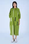 Buy_Leh Studios_Green 100% Cotton Mandarin Collar Tape Tourist Midi Dress _at_Aza_Fashions