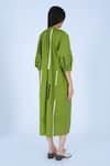 Shop_Leh Studios_Green 100% Cotton Mandarin Collar Tape Tourist Midi Dress _at_Aza_Fashions