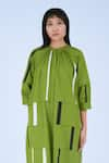 Shop_Leh Studios_Green 100% Cotton Mandarin Collar Tape Tourist Midi Dress _Online_at_Aza_Fashions