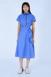 Buy_Leh Studios_Blue 100% Cotton Collared Midi Dress _at_Aza_Fashions