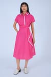 Buy_Leh Studios_Pink 100% Cotton Collared Draped Midi Dress _at_Aza_Fashions