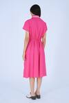 Shop_Leh Studios_Pink 100% Cotton Collared Draped Midi Dress _at_Aza_Fashions