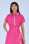 Buy_Leh Studios_Pink 100% Cotton Collared Draped Midi Dress 