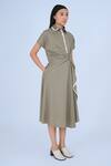 Buy_Leh Studios_Brown 100% Cotton Collared Wrap Midi Dress _Online_at_Aza_Fashions