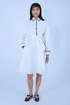 Leh Studios_White 100% Cotton Collared Draped Wrap Dress _at_Aza_Fashions