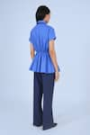 Shop_Leh Studios_Blue 100% Cotton Collared Asymmetrical Drape Top _at_Aza_Fashions