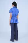 Buy_Leh Studios_Blue 100% Cotton Collared Asymmetrical Drape Top _Online_at_Aza_Fashions