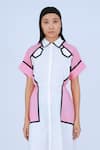 Leh Studios_Pink 100% Cotton Collared Zaru Color Blocked Midi Dress _Online_at_Aza_Fashions