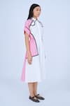 Buy_Leh Studios_Pink 100% Cotton Collared Zaru Color Blocked Midi Dress _Online_at_Aza_Fashions