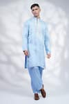 Buy_MENERO_Blue Cotton Silk Embroidered Anchor Thread Kurta And Pyjama Set _at_Aza_Fashions