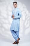 Shop_MENERO_Blue Cotton Silk Embroidered Anchor Thread Kurta And Pyjama Set _at_Aza_Fashions