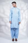 MENERO_Blue Cotton Silk Embroidered Anchor Thread Kurta And Pyjama Set _Online_at_Aza_Fashions