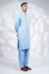 Buy_MENERO_Blue Cotton Silk Embroidered Anchor Thread Kurta And Pyjama Set _Online_at_Aza_Fashions