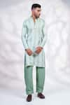 Shop_MENERO_Green Cotton Silk Embroidered Anchor Thread Pintexed Kurta And Pyjama Set _at_Aza_Fashions