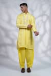 MENERO_Yellow Cotton Silk Embroidered Anchor Thread Pintexed Kurta And Pyjama Set _Online_at_Aza_Fashions