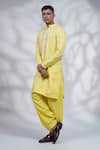 MENERO_Yellow Cotton Silk Embroidered Anchor Thread Pintexed Kurta And Pyjama Set _at_Aza_Fashions