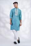 Buy_MENERO_Blue Cotton Silk Embroidered Thread Kurta And Pant Set _Online_at_Aza_Fashions