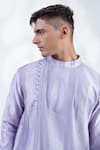 MENERO_Purple Chanderi Silk Embroidered Thread Pintucked Mesh Work Kurta And Pant Set _at_Aza_Fashions