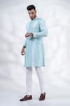 Shop_MENERO_Blue Chanderi Silk Embroidered Thread Mesh Work Pintucked Kurta And Pant Set _Online_at_Aza_Fashions