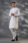 Buy_MENERO_White Pure Organza Embroidered Dori Work Kurta And Pant Set _at_Aza_Fashions