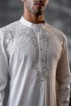 Shop_MENERO_White Cotton Embroidered Thread Embossed Fringed Kurta And Pant Set _at_Aza_Fashions