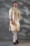 Buy_MENERO_Cream Cotton Embroidered Thread Embossed Kurta And Pant Set _at_Aza_Fashions