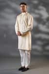 MENERO_Cream Cotton Embroidered Thread Embossed Kurta And Pant Set _at_Aza_Fashions