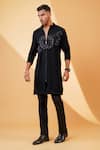 Buy_MENERO_Black Pure Crepe Lycra Embroidered Pita Work Kurta And Bell Bottom Pant Set _at_Aza_Fashions