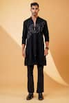 Shop_MENERO_Black Pure Crepe Lycra Embroidered Pita Work Kurta And Bell Bottom Pant Set _at_Aza_Fashions