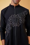 Buy_MENERO_Black Pure Crepe Lycra Embroidered Pita Work Kurta And Bell Bottom Pant Set _Online_at_Aza_Fashions