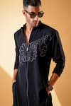 MENERO_Black Pure Crepe Lycra Embroidered Pita Work Kurta And Bell Bottom Pant Set _at_Aza_Fashions