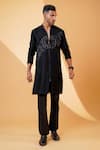 MENERO_Black Pure Crepe Lycra Embroidered Pita Work Kurta And Bell Bottom Pant Set _Online