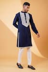 Buy_MENERO_Blue Pure Crepe Lycra Embroidered Dori Resham Kurta And Pant Set _at_Aza_Fashions