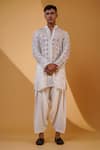 Buy_MENERO_White Georgette Embroidered Sequin Motif Kurta And Pathani Pant Set _at_Aza_Fashions