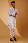 Buy_MENERO_White Georgette Embroidered Sequin Motif Kurta And Pathani Pant Set _Online_at_Aza_Fashions