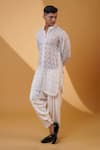 Shop_MENERO_White Georgette Embroidered Sequin Motif Kurta And Pathani Pant Set _Online_at_Aza_Fashions