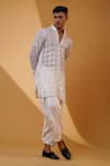 Buy_MENERO_White Georgette Embroidered Sequin Motif Kurta And Pathani Pant Set 