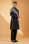 Shop_MENERO_Black Pure Dupion Silk Embroidered Resham Kurta And Pant Set _Online_at_Aza_Fashions