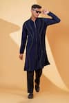 Buy_MENERO_Blue Pure Crepe Lycra Embroidered Bead Kurta And Pant Set _at_Aza_Fashions