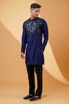 Shop_MENERO_Blue Linen Pintex Embroidered Pintuck Dabka Work Kurta And Pant Set _at_Aza_Fashions